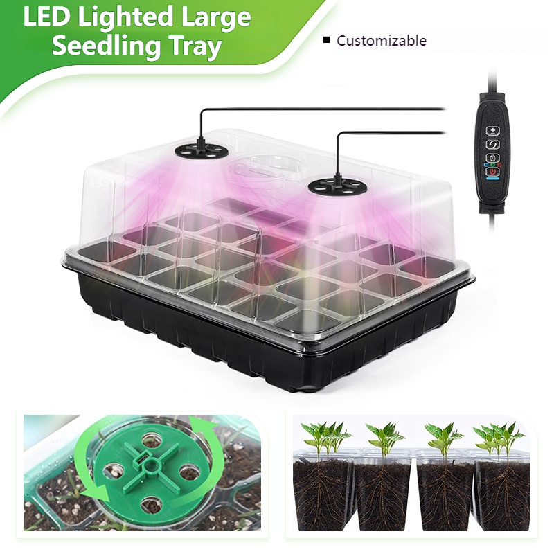 Dome Propagation Kit - 24/48 Zellen Anzuchtset mit LED-Wachstumslampe, Feuchtigkeitskuppel