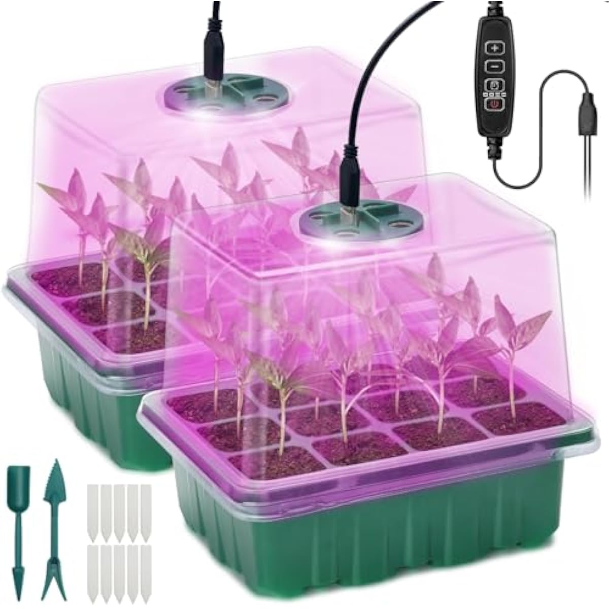 Dome Propagation Kit - Saatgut-Vermehrungsset mit verstellbarer Kuppel, Vollspektrum-LED-Beleuchtung, 12-Zellen-Schale,